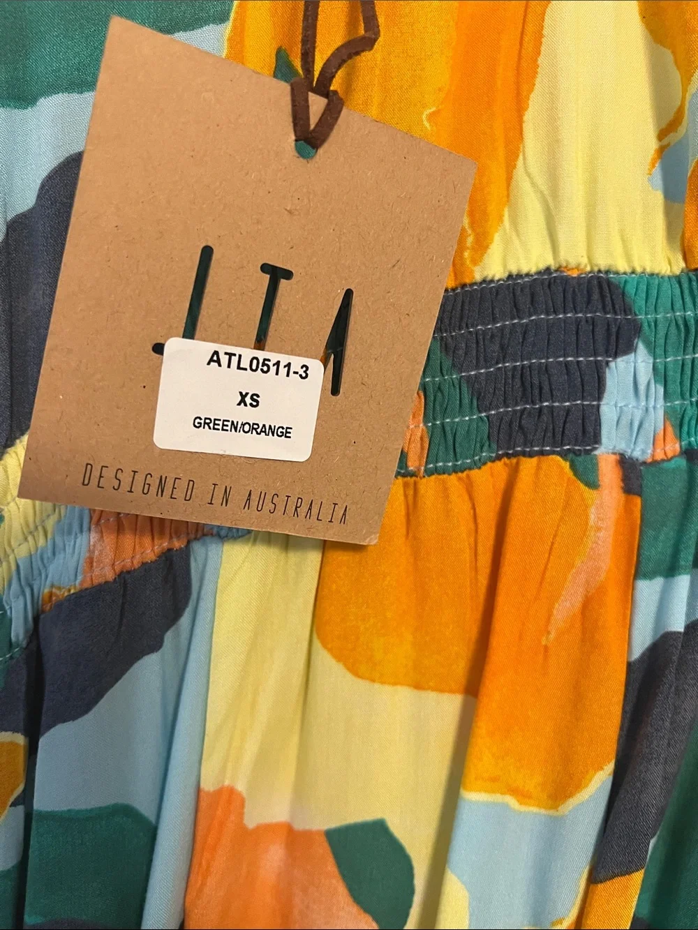 Colorful Abstract Maxi Dress in Yellow, Teal & Coral